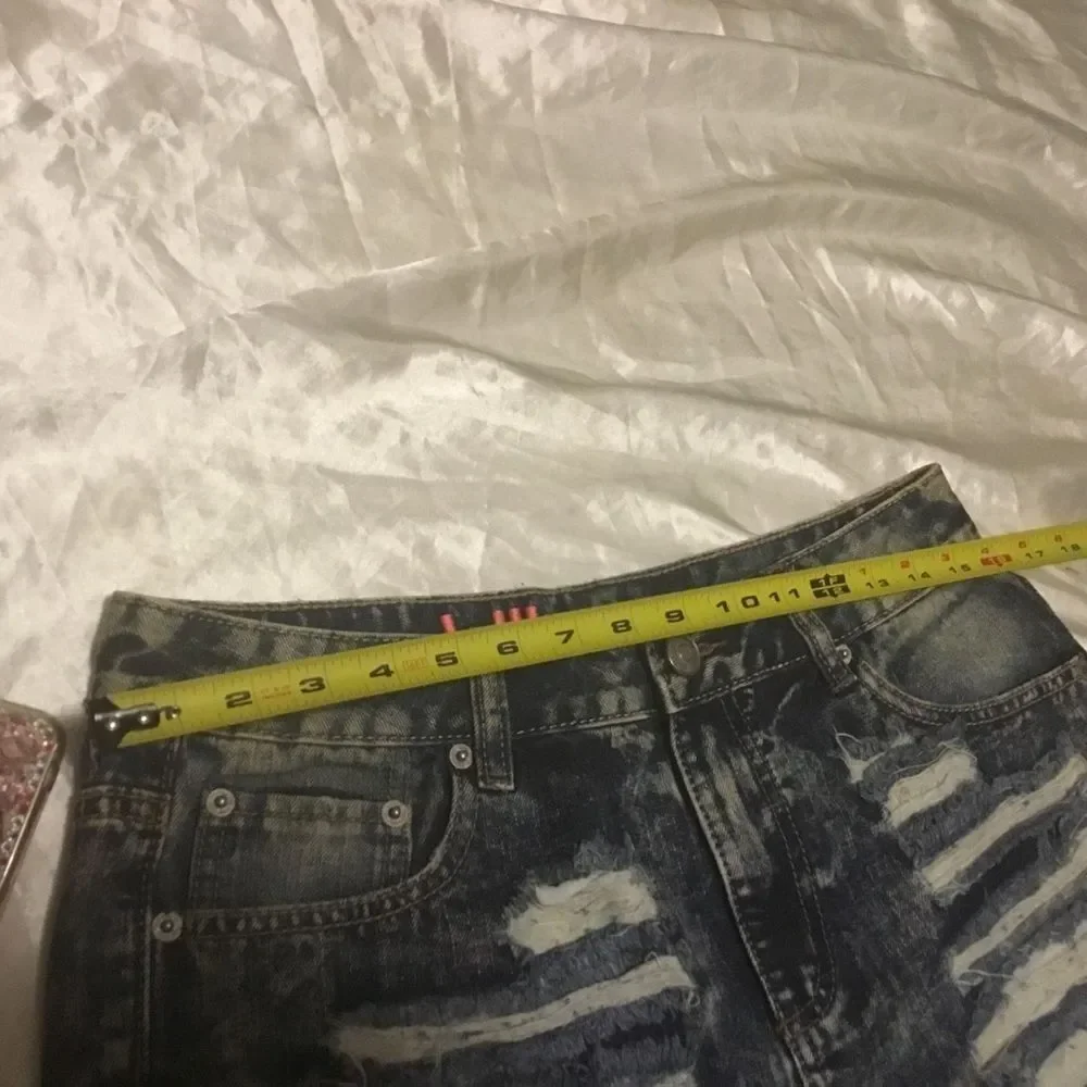 Dollhouse Blue Acid Wash Distressed Jean Denim High waisted Shorts 8